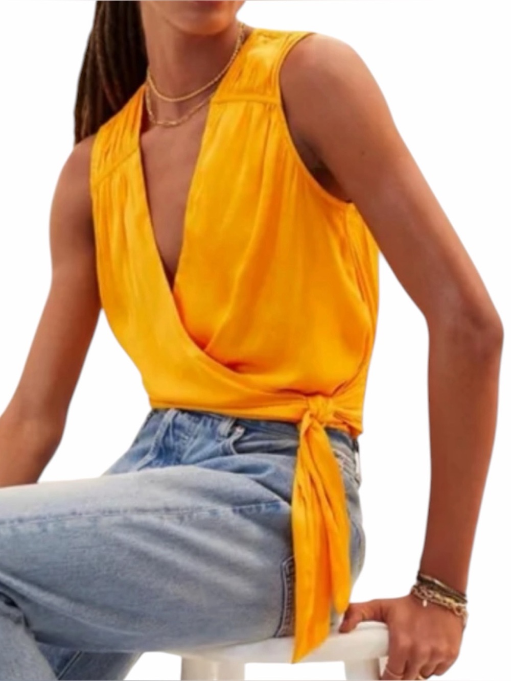 Maeve Anthropologie Orange Golden Yellow Sleeveless Wrap Side Tie Top Small